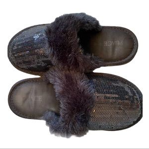 Children’s Place Black Sequin Fur Trim Fleece Lined Slippers Size 3
